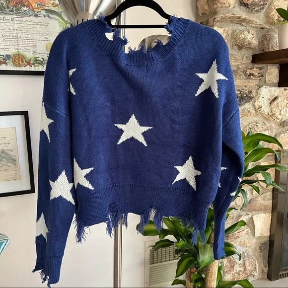 ZAFUL Cropped Frayed Stars Sweater - Picture 2 of 3